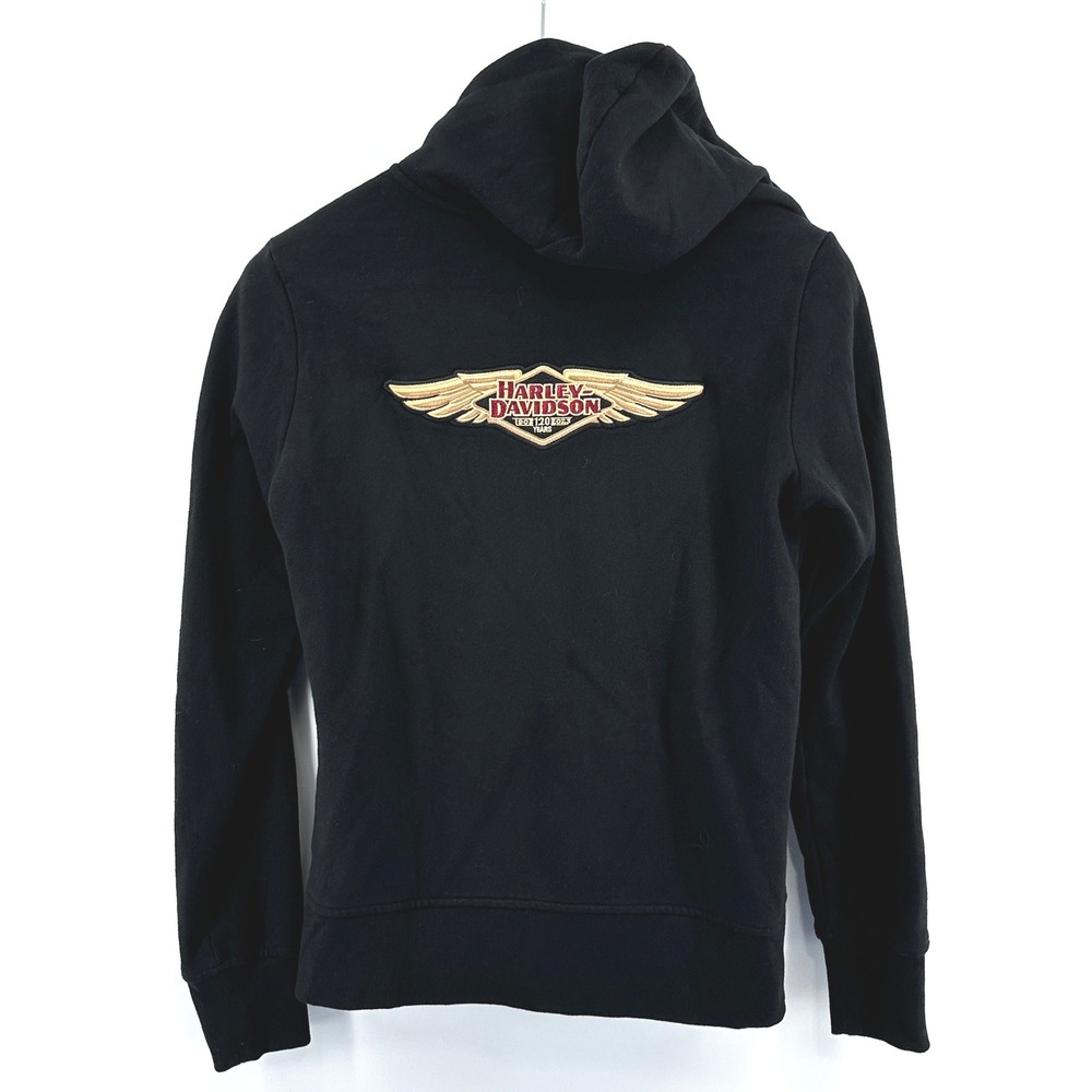 Harley Davidson 120th Anniversary Hoodie Women L Black Solid Slim Fit 2020s